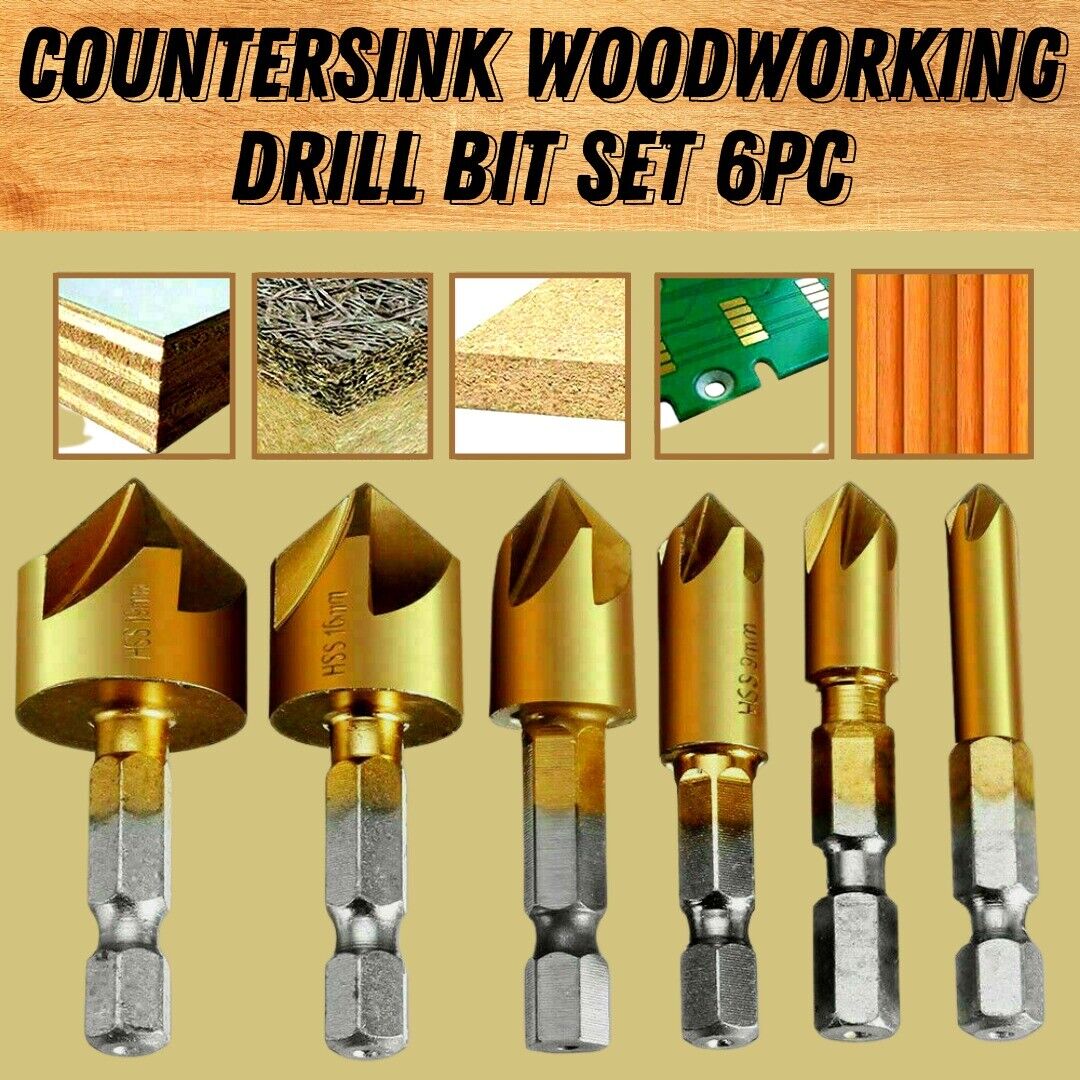 6Pcs HSS Woodworking Pilot Screw Holes Countersink Drill Bit Set 1 4 Hex Shank