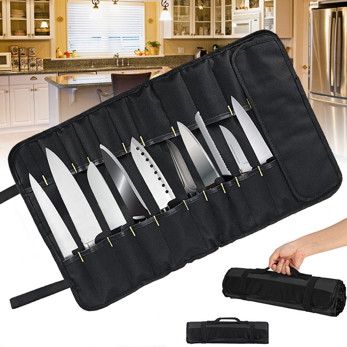 Multifunctional portable reel chef knife storage bag