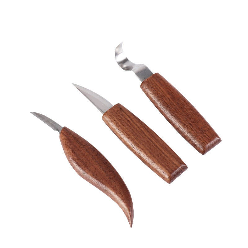Woodworking Carving Knife Set Five-Piece Round Handle Black Walnut Handle